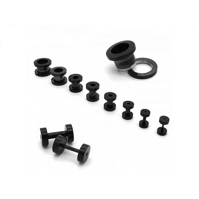 Alargador de Orelha Preto Túnel Rosca Aço Cirúrgico Unissex 2mm 3mm 4mm 5mm 6mm 7mm 8mm pronta entrega
