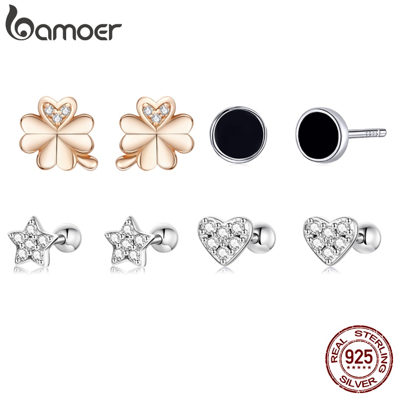 Brincos Bamoer 925 Prata Simples Zircônia Orelha Pinos Fashion Joias Para Mulheres Presente Meninas SCE1298 em Oferta na Shopee