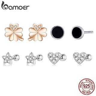 Brincos Bamoer 925 Prata Simples Zircônia Orelha Pinos Fashion Joias Para Mulheres Presente Meninas SCE1298