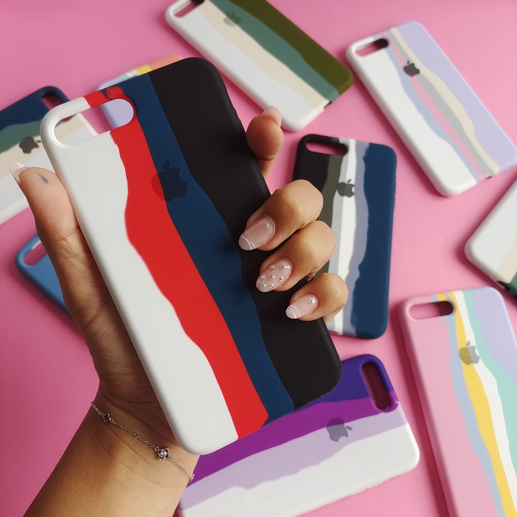 Capinha Arco Íris Iphone 7 Plus e 8 Plus Capa Case Silicone Forrada Aveludada Colorida (CF18)