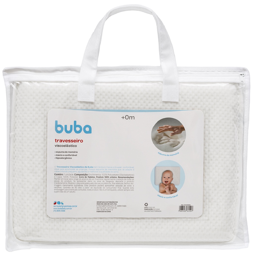 Travesseiro Infantil Bebe Viscoelástico Branco 16152 Buba