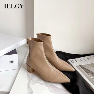 IELGY Botas De Tornozelo Femininas Pontudo Todas Combinam Com Pedaço De Salto