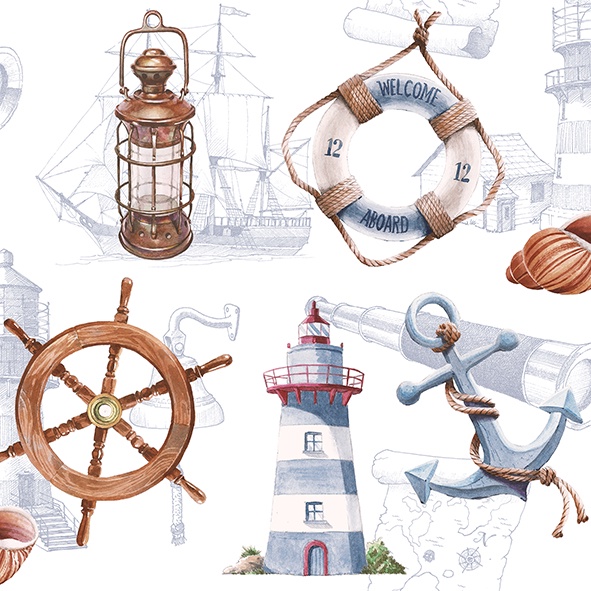 Guardanapo para Decoupage Cod120 Itens de Navegação Marítima - 2 Unidades - Guardanapo para Artesanato