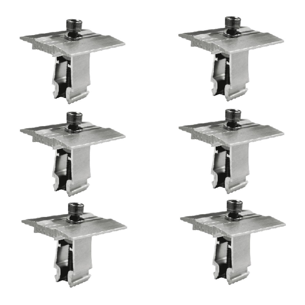 Fixador Grampo Intermediário Middle Clamp Placa Painel Solar Alumínio e Inox | Perfil Master | Kit 06 Un