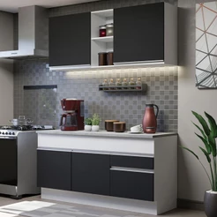Armário de Cozinha Compacta 150cm Branco/Preto Glamy Madesa 01