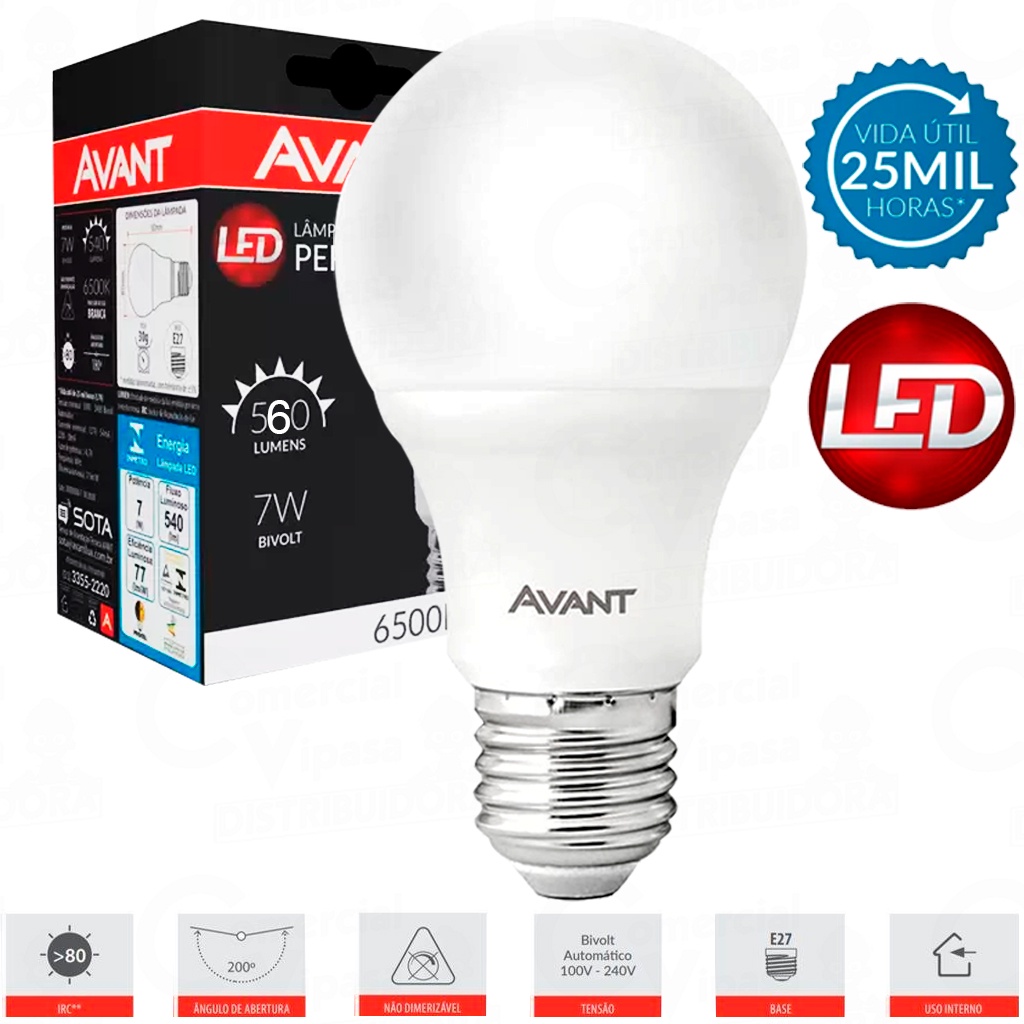 Lâmpada De Led Luz Branca Grande Bivolt 7W E27 6500K Para Iluminação - Avant - Home & Living