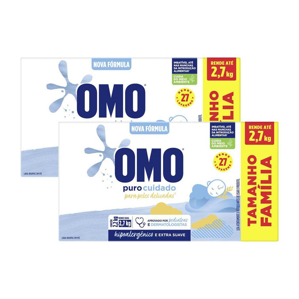 Kit 2 Lava Roupas em Pó Omo Puro Cuidado 2,2kg em Oferta na Shopee