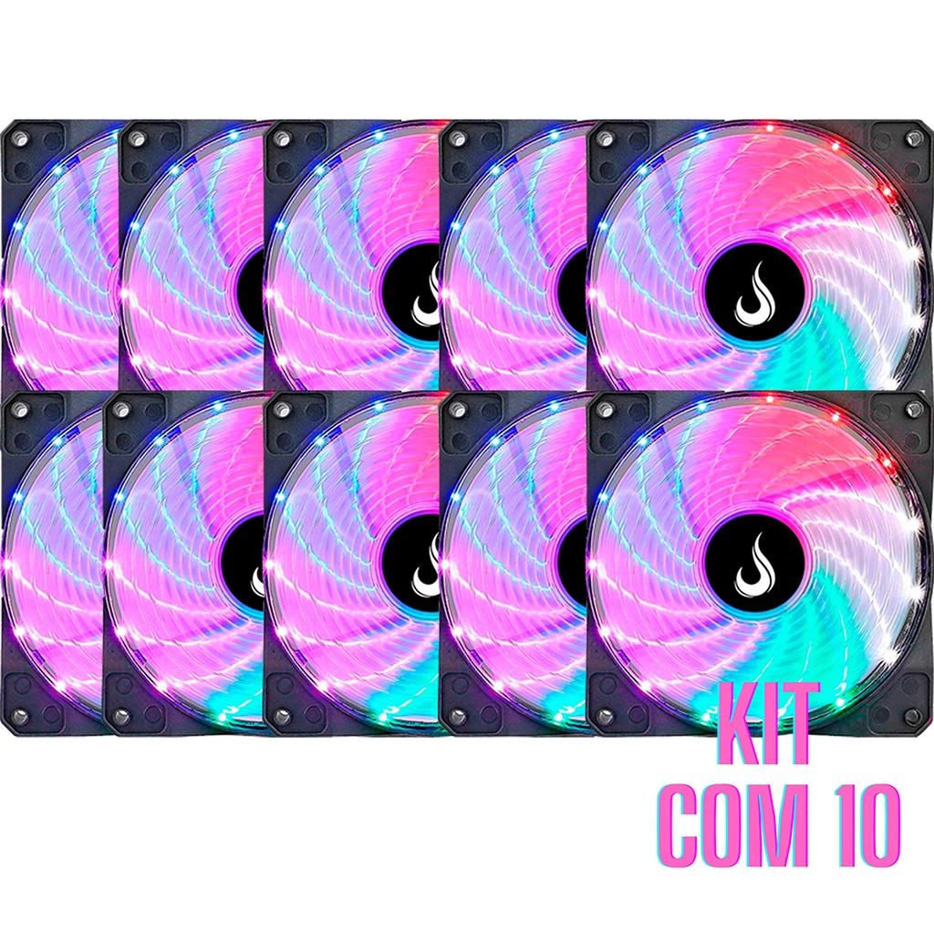 KIT 10 Coolers Fan 12cm 120mm Led AZUL, BRANCO, VERDE e VERMELHO ...