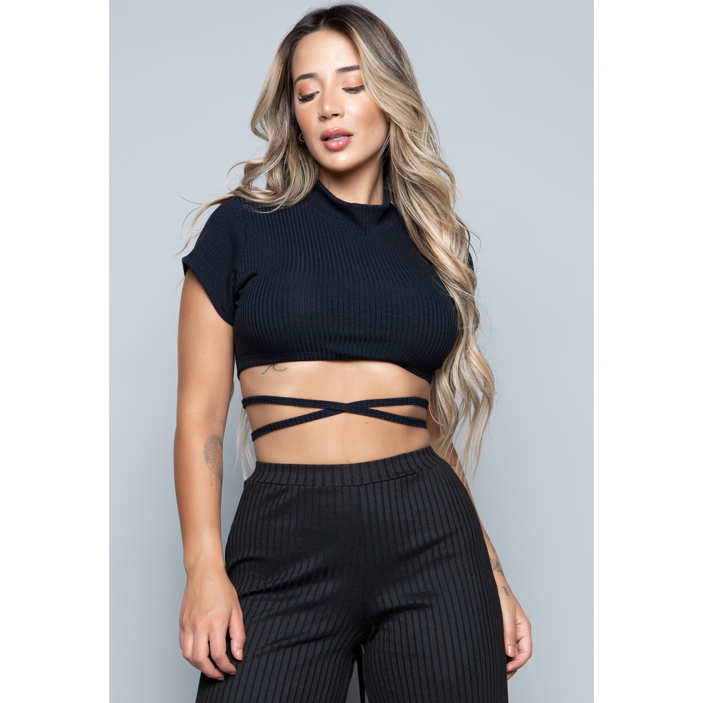 Cropped Amarração Cruzado Transpassado Moda Gringa