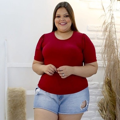 Blusa Plus Size Moda Evangélica Manga Princesa Bufante Malha Canelada Envio Imediato