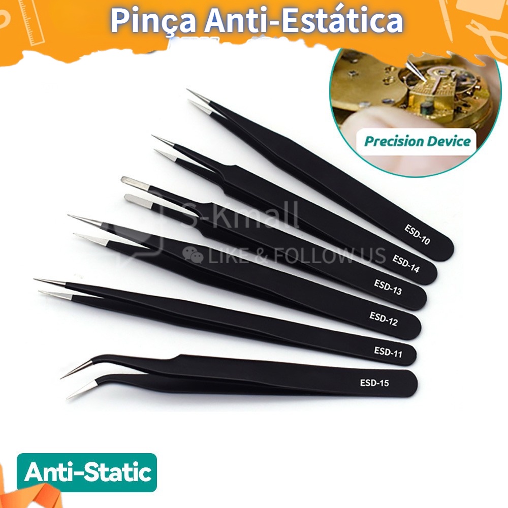 Pinça Anti-Estática De Aço Inoxidável ESD Manutenção De Precisão Ferramenta Curva De Reparo Industrial Modelo De Trabalho Doméstico Manual