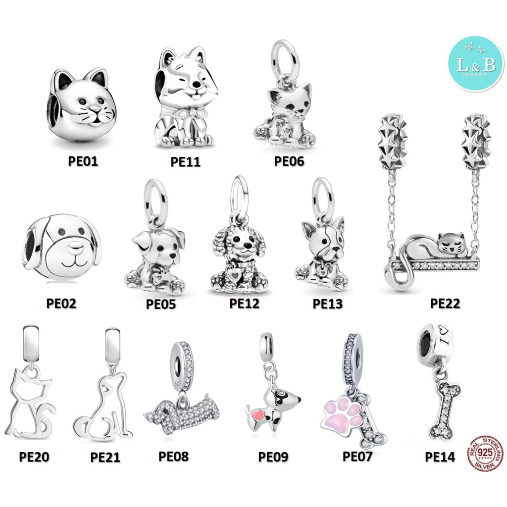 Berloques PET em 100% Prata S925 para pulseiras modelo Pandora ou Vivara