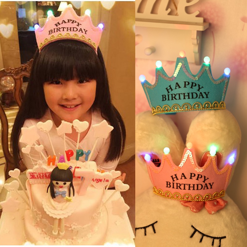 Feliz Aniversário Chapéu Brilhante Para Meninas Meninos Festa De Decoração Infantil Da Princesa Coroa
