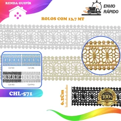 Renda Guipir CHL-571 Entremeio 6.2 Cm - Rolo C/13.7 Metros