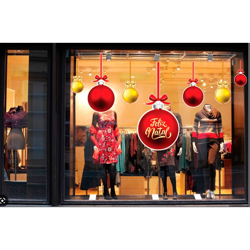 Adesivo Vitrine Loja Feliz Natal Boas Festas Shopping 120x65 cm