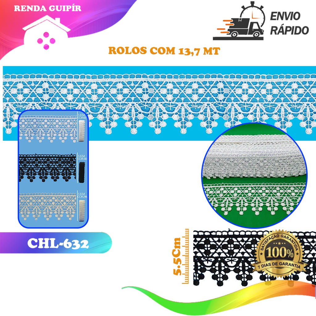 Renda Guipir CHL-632 5.5 Cm -  Rolo C/13.7 Metros