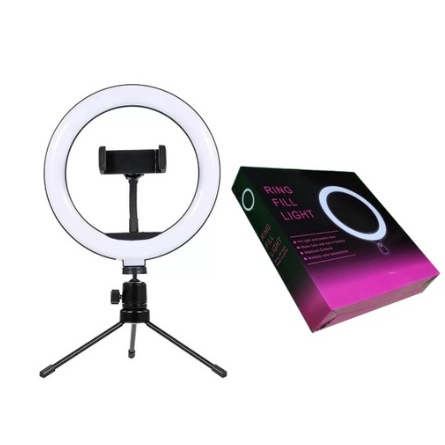 Iluminador Ring Light 26cm Iluminador LED com Tripé de Mesa + Suporte Celular