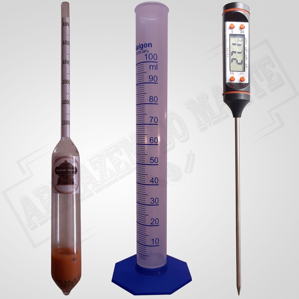 KIT - Medição cervejeiro Mini densímetro, proveta 100ml e Termômetro digital espeto