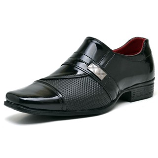 Sapato Social Masculino Preto Verniz Brilhante com Fivela Elegante Confortavel