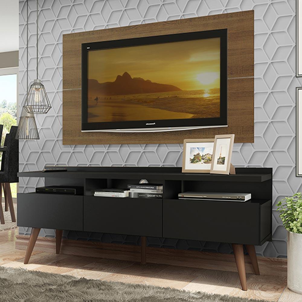 Rack Madesa Londres e Painel para TV até 55 Polegadas - Rustic/Preto em Oferta na Shopee