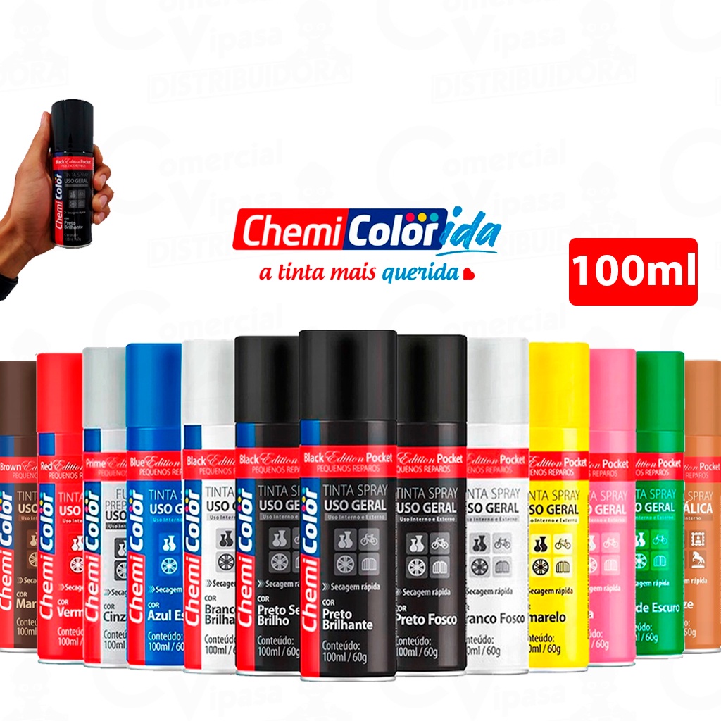 Tinta Spray Pocket Todas As Cores Uso Geral Metálica Fluorescente 100ml Multiuso Hobby - ChemiColor