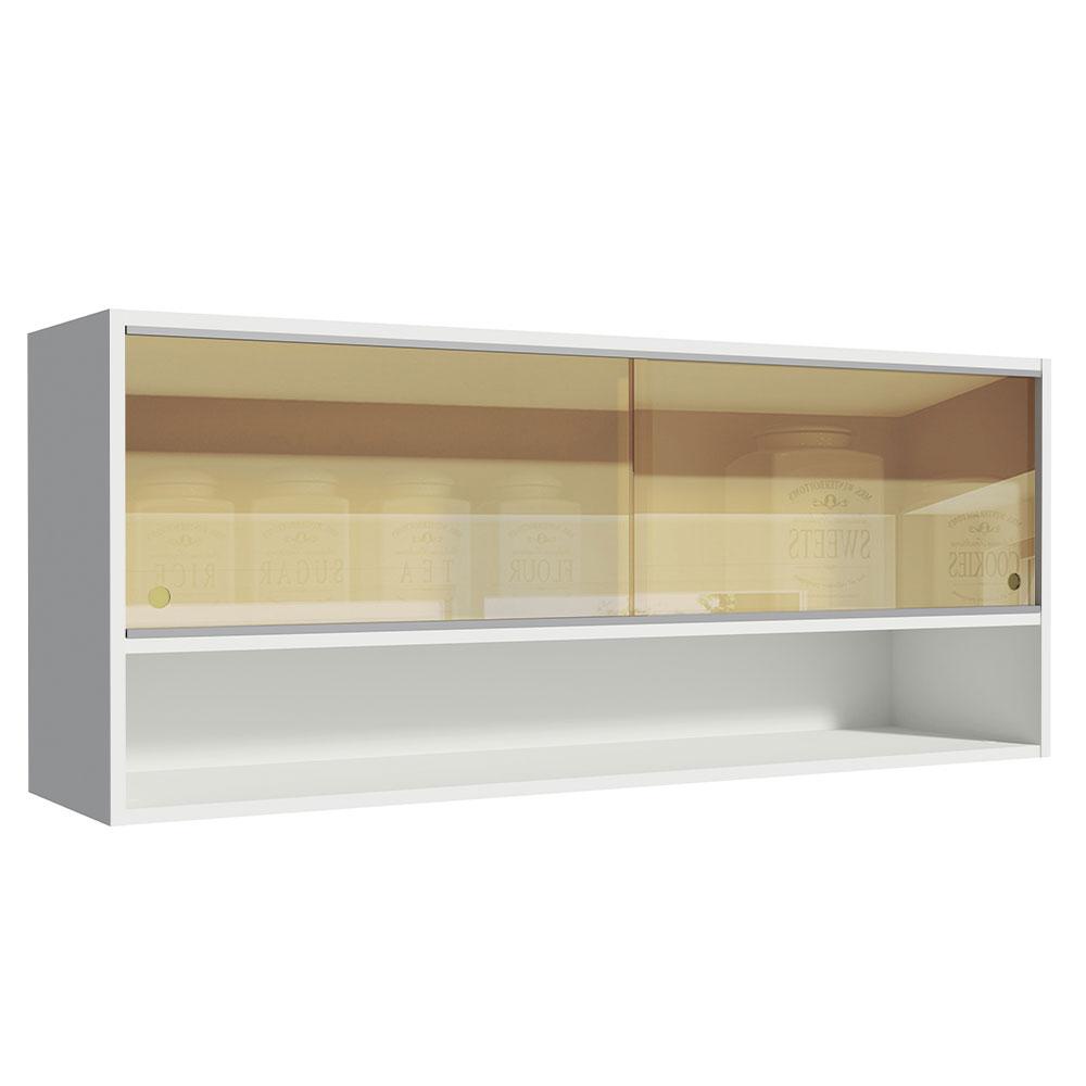 Armário Aéreo Madesa 2 Portas Correr Vidro Reflex 1 Nicho para Cozinhas Glamy, Lux e Reims - Branco - Home & Living