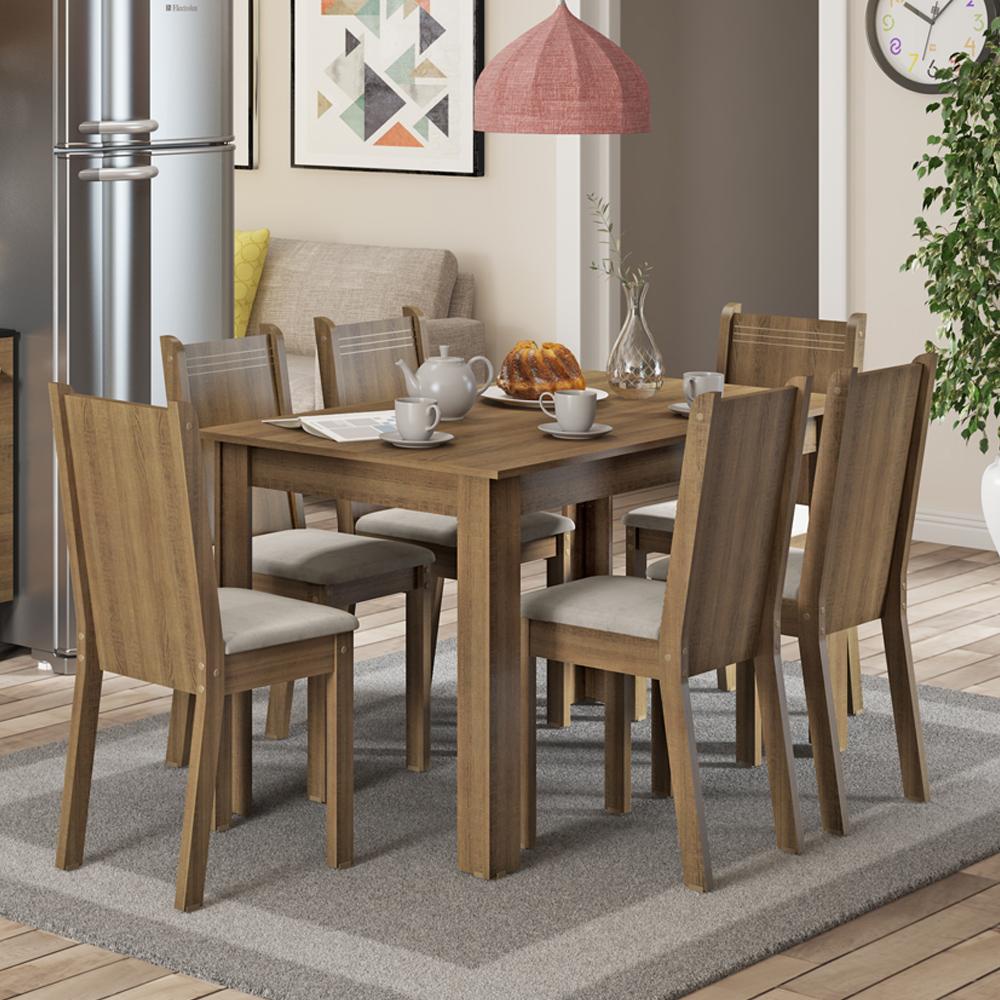Conjunto Sala de Jantar Maris Madesa Mesa Tampo de Madeira com 6 Cadeiras - Rustic/Pérola em Oferta na Shopee