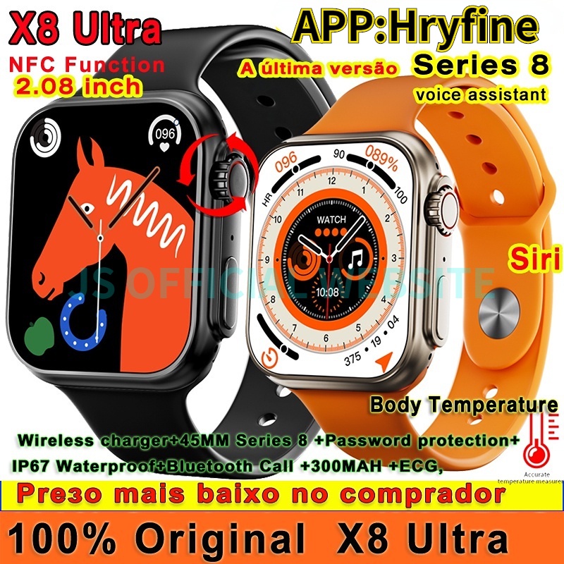 Watch 9 X8 Ultra Série 8 Smartwatch HD Display NFC Bluetooth Relógio