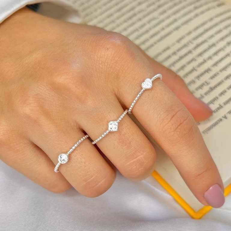 Mix Anel Geometrico Zirconia Prata 925