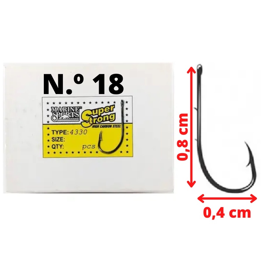 Anzol Para Pesca Super Strong 4330 Aço Nickel Caixa Nº 18 Com 100 Anzóis Marine Sports