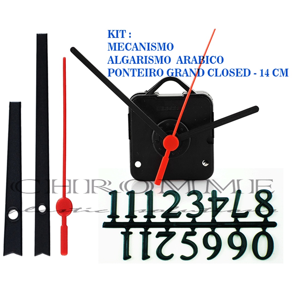 Kit 10 Maquinas Continuas ( Silenciosas ) De Relógios + Ponteiros Grandes Astro Fechado + Números Arábicos