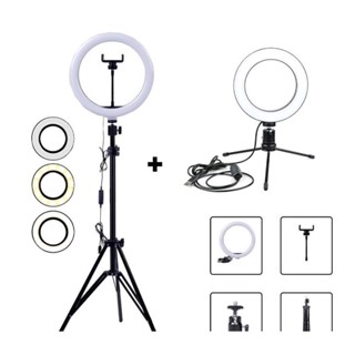 kit 2 Ring Light 10 Pol e 6 pol + 1 Tripé De Mesa e 1 tripé 2 metros + Suporte Celular
