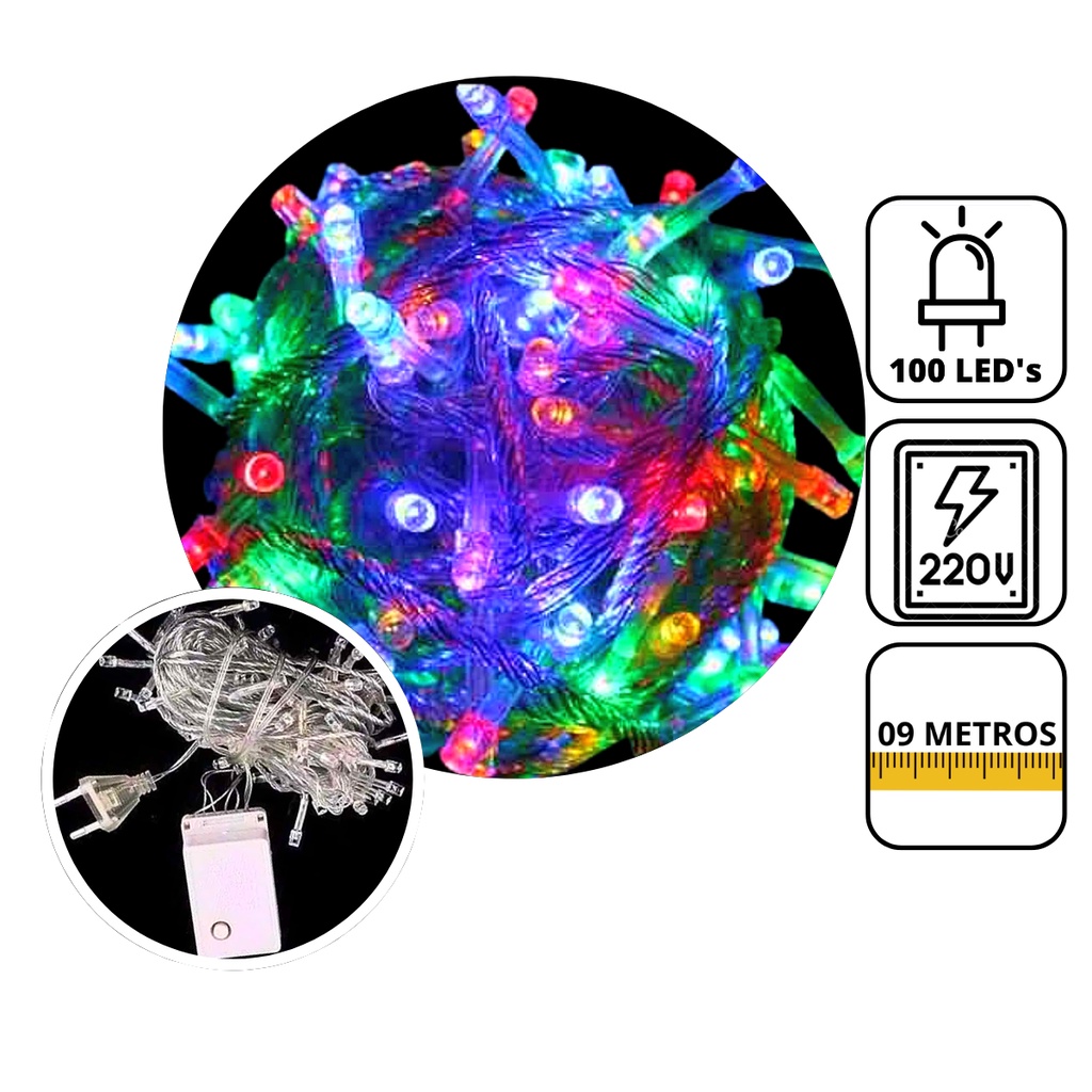 Pisca pisca de Natal Colorido 100 Led's 4,15 Metros 220V - WINCY NATAL