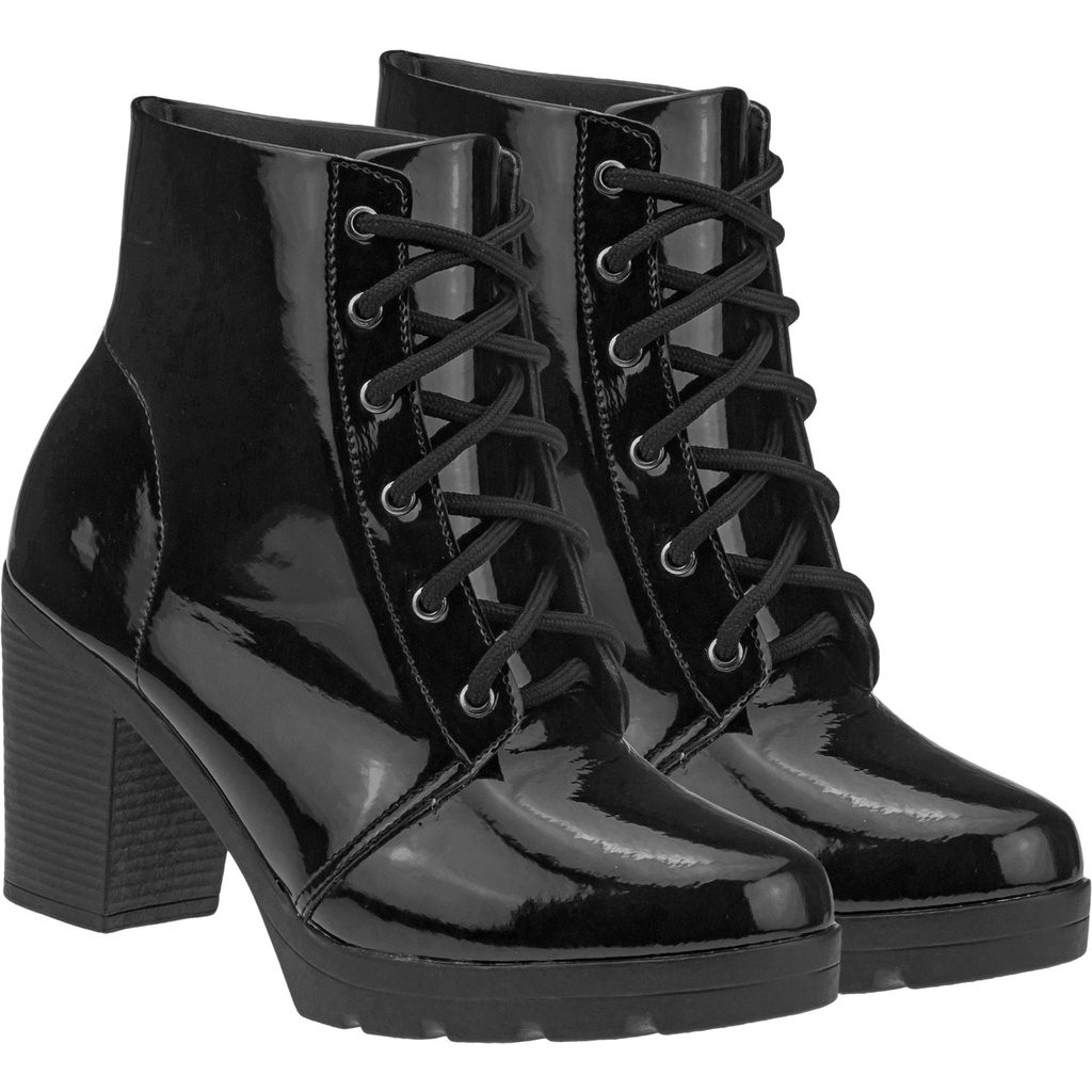 Coturno Feminino Lumiss Tratorado Confortável Bota Salto Grosso Médio Cano Curto Blogueira