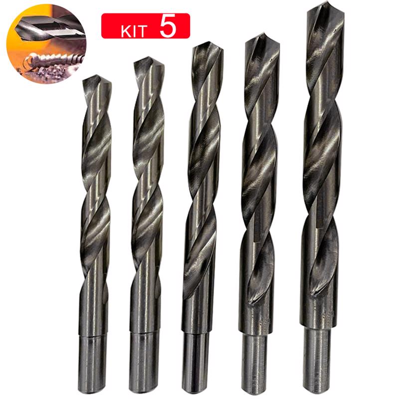 Jogo 5 Brocas Aço Rápido Para Metal Madeira 15,16,17,18,20mm Haste Rebaixada Serralheiro Marceneiro