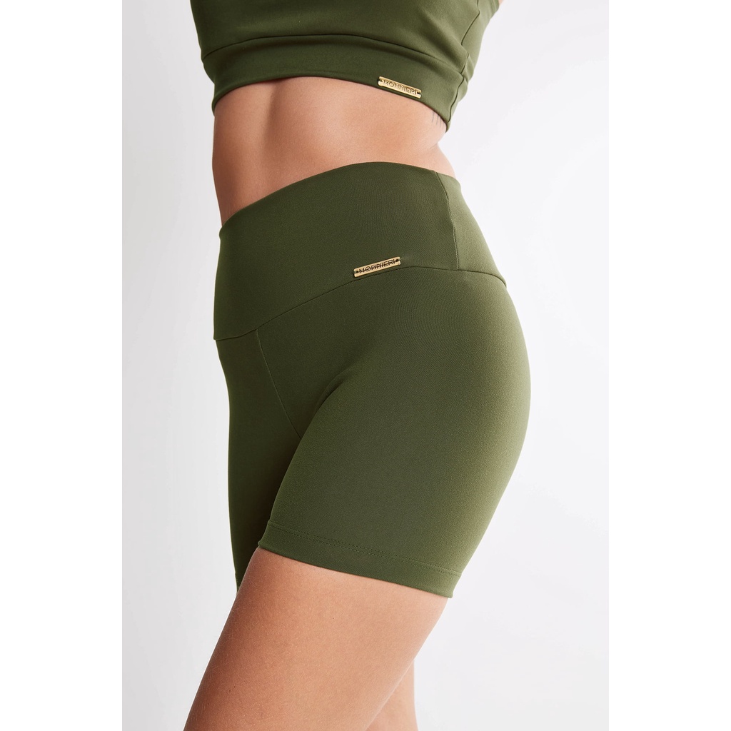 Short Feminino Verde Militar Suplex Moda Fitness Não Transparente Cintura Alta Academia Dia a Dia Exercícios Corrida Cr