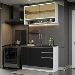 Armário de Cozinha Compacta 120cm Branco/Preto Glamy Madesa 02