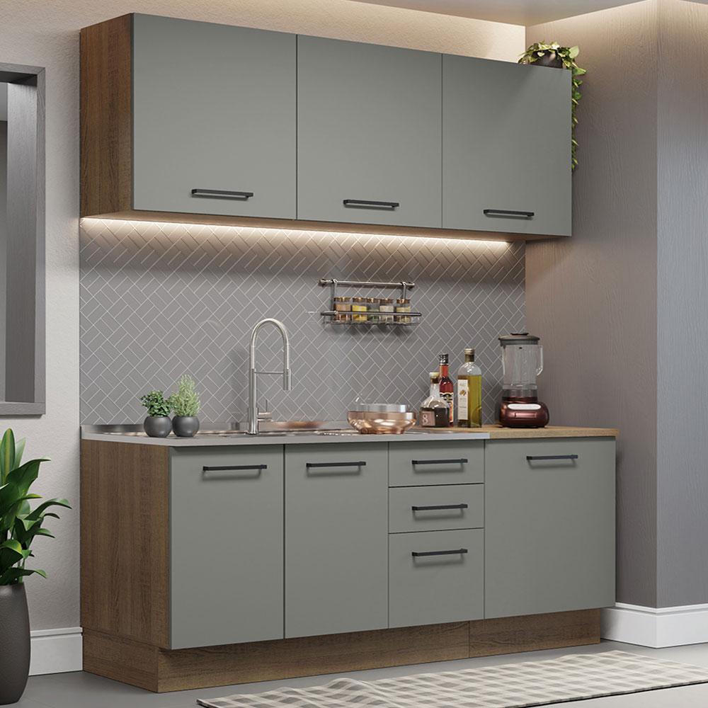 Armário de Cozinha Compacta 180cm Rustic Cinza Agata Madesa 01 em Oferta na Shopee