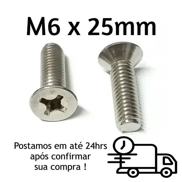 Parafuso Cabeça Chata Phillips M6 X 25mm Inox