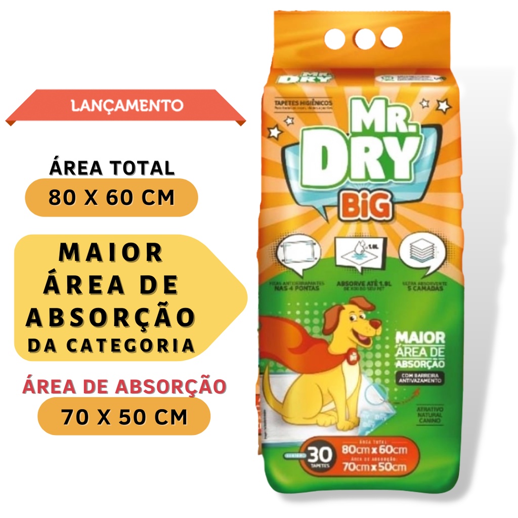 Tapete Higiênico Mr Dry BIG 80 x 60 cm C/ 30un Maior da Categoria em Oferta na Shopee