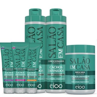 Eico Salão Em Casa Cachos Definidos Shampoo e Condicionador 800ml + Máscara Hidratação 1kg + Modelador Proteção Térmica