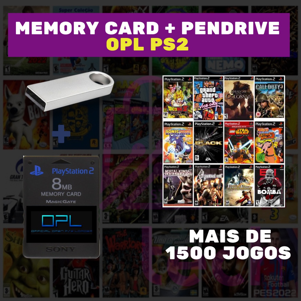 Kit Para Play 2 HD Externo 500GB + Memory Card com OPL