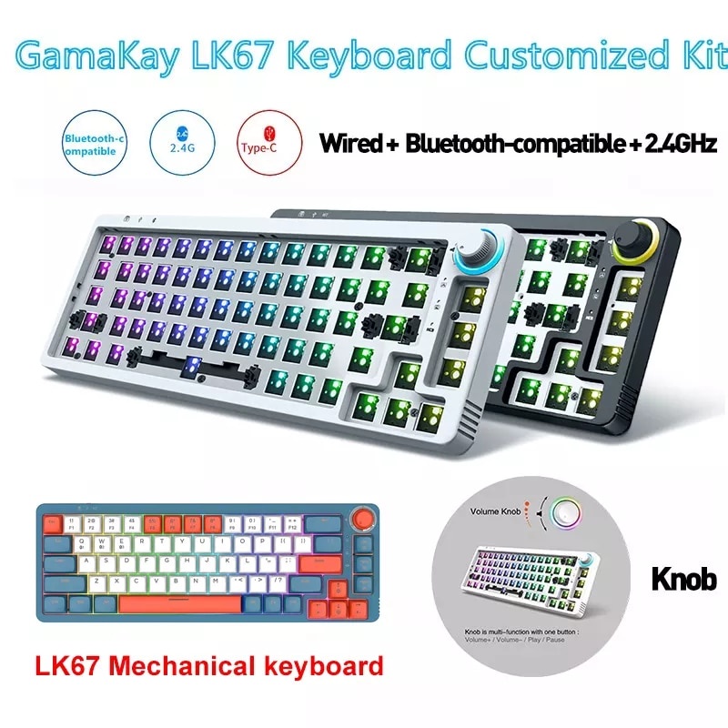 Teclado Mecânico Original GamaKay LK67 Kit Personalizado Com Fio Swappable Quente/Compatível Bluetooth/De Montagem PCB De 2.4GHz