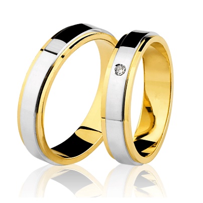 Par Aliança Casamento Noivado Bodas de Prata Ouro 18 Kilates Pedra  Brilhante de 2 mm Com Ouro Branco