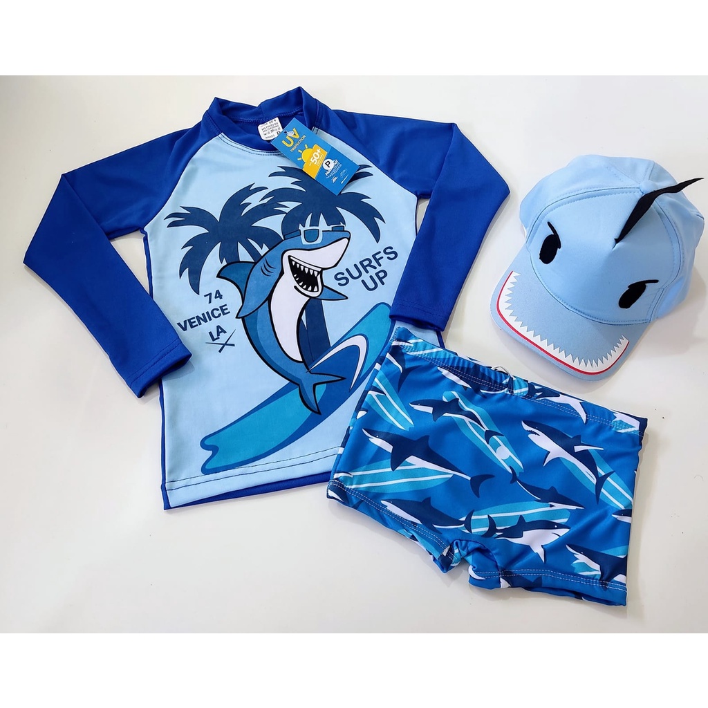 Kit Sunga Infantil + Blusa com Proteção Solar Infantil UV50 + Boné