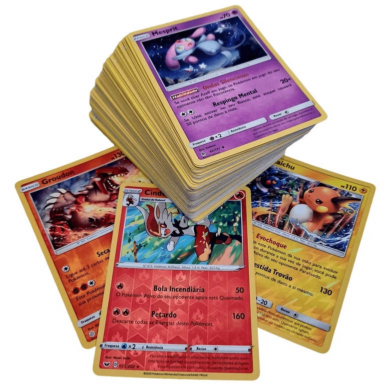 Lote até 100 cartas Pokémon + BRILHANTE GARANTIDA