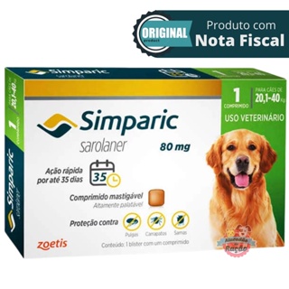 Simparic para Cães de 20,1 a 40 Kg (80 mg) Antipulgas e Carrapatos - CAIXA 1 Comprimido ORIGINAL em Oferta na Shopee