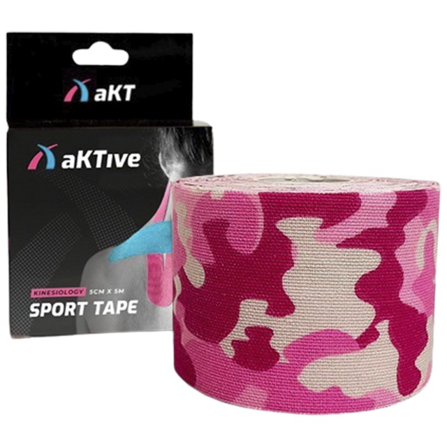 KINESIO TAPE - Bandagem Elástica Estampada Camuflado Rosa - Aktive Tape 5cm X 5m ;