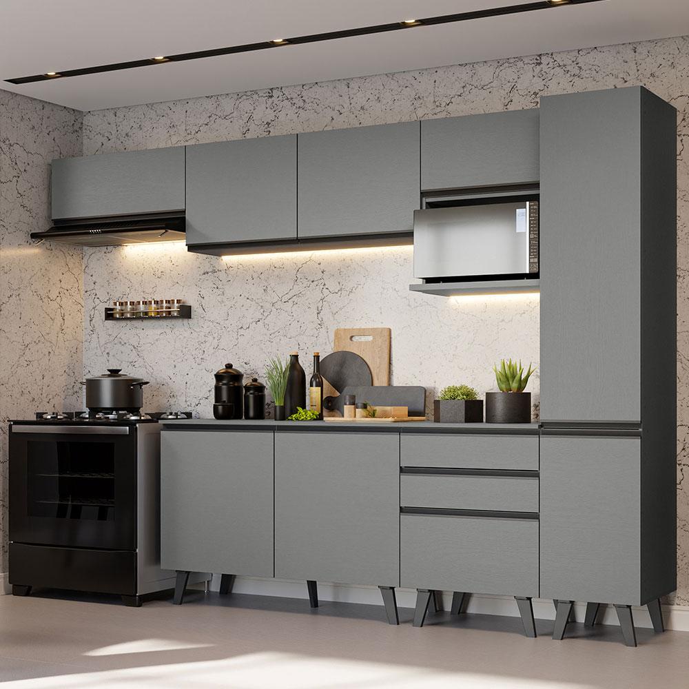 Armário de Cozinha Completa 300cm Cinza Nice Madesa 05 em Oferta na Shopee