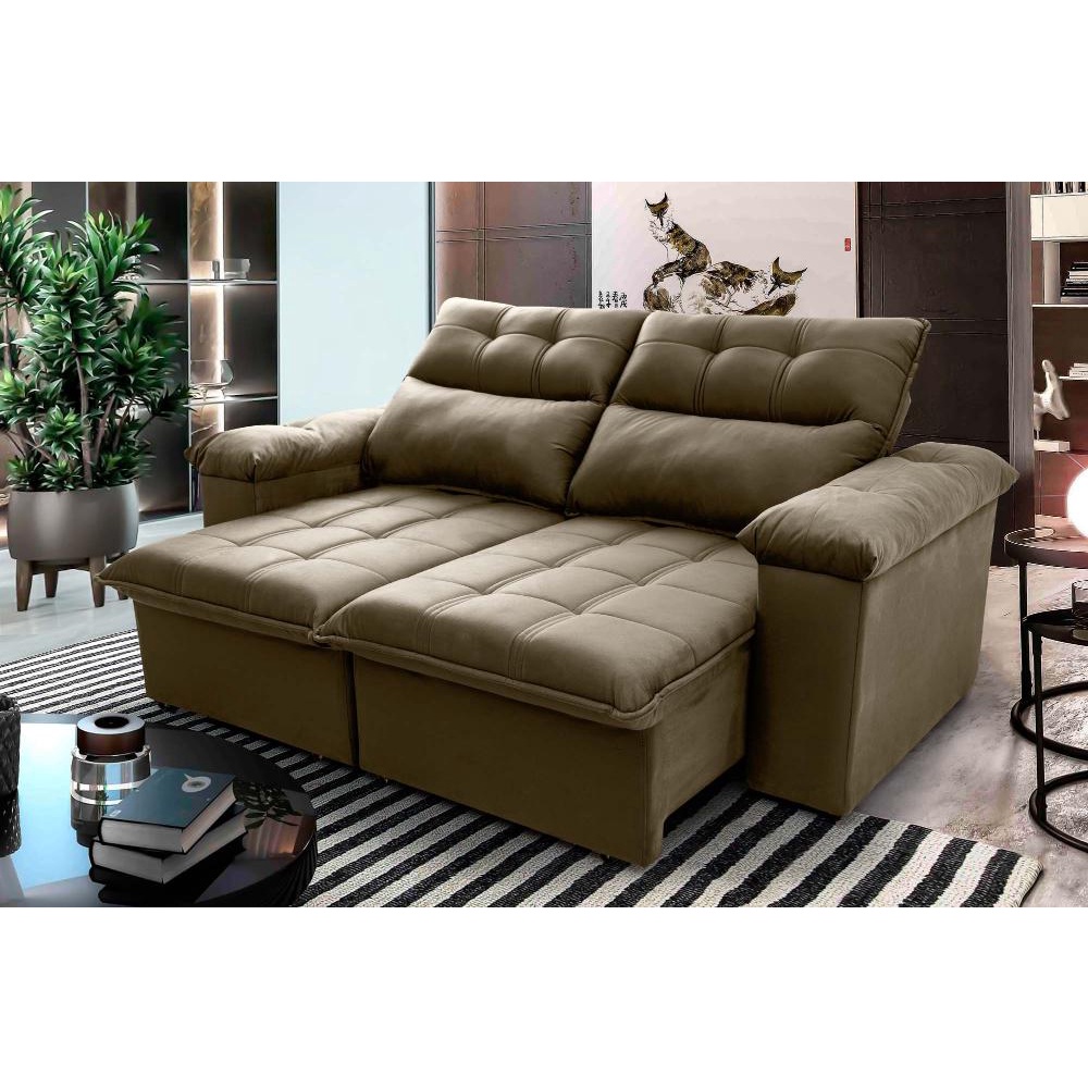 Sofá Retrátil Reclinável Verona 1,80m Suede Velut Bege  Molas no Assento - King House em Oferta na Shopee